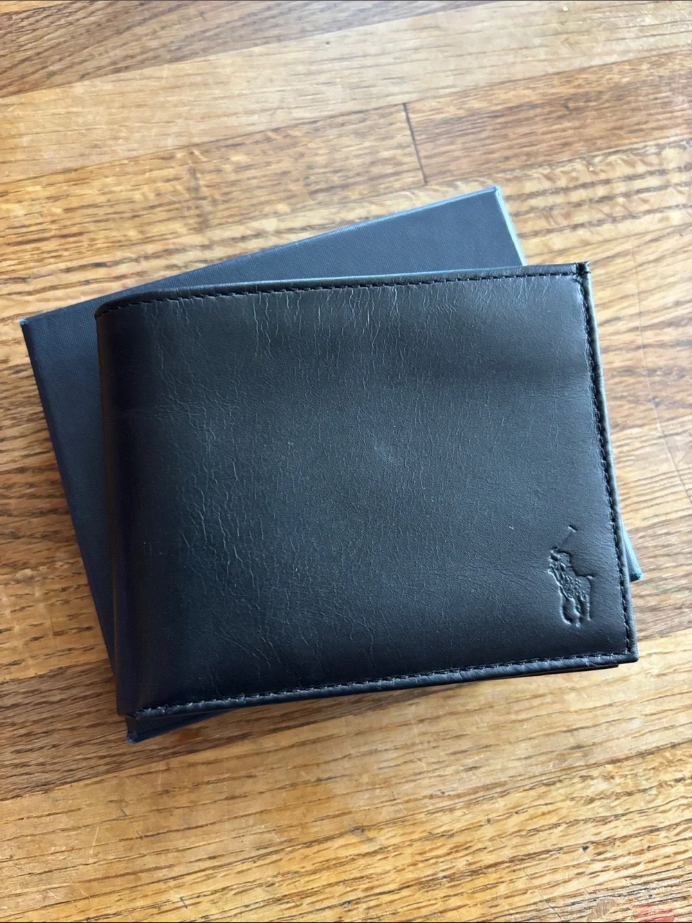 Polo by Ralph Lauren Black Leather Bi-Fold Wallet with Embossed Pony